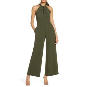 Julia Jordan Twist front Halter Olive Jumpsuit